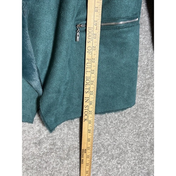 Twelfth Love Faux Suede Knit Faux Fur Open Front Jacket Womens Size‎ Small Teal - Picture 8 of 8